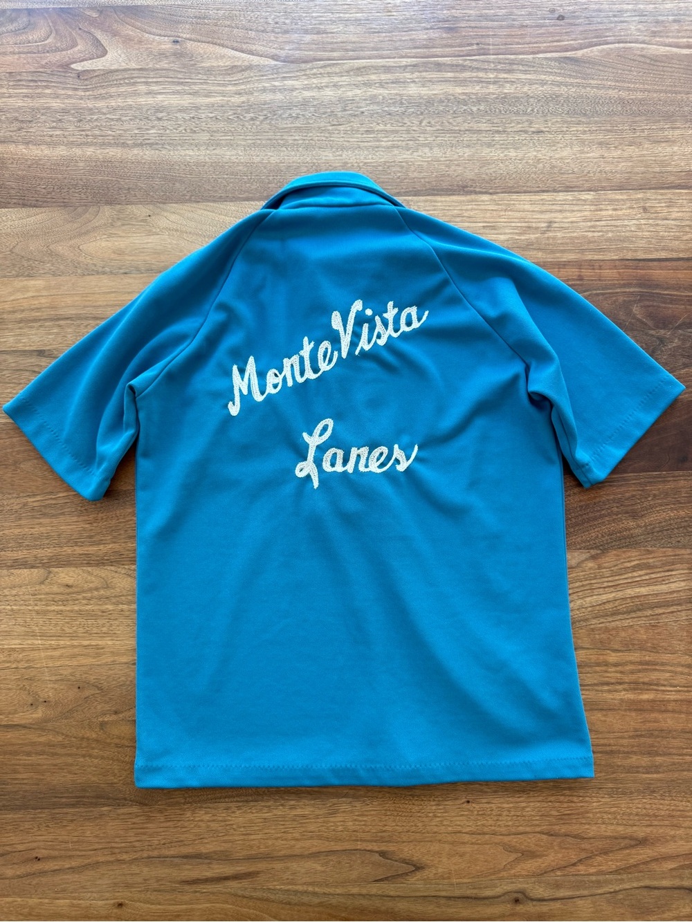 Vintage 70s Men’s Bowling Shirt Embroidered Monte Vista Lanes Angeltown Medium